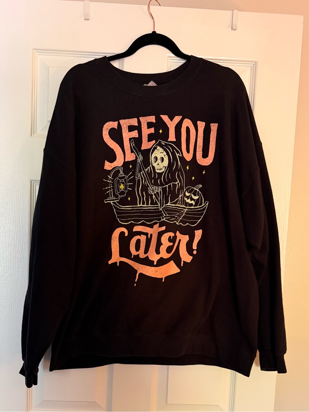 Gildan Black Crewneck Sweatshirt with Peach Graphic "See You Later"